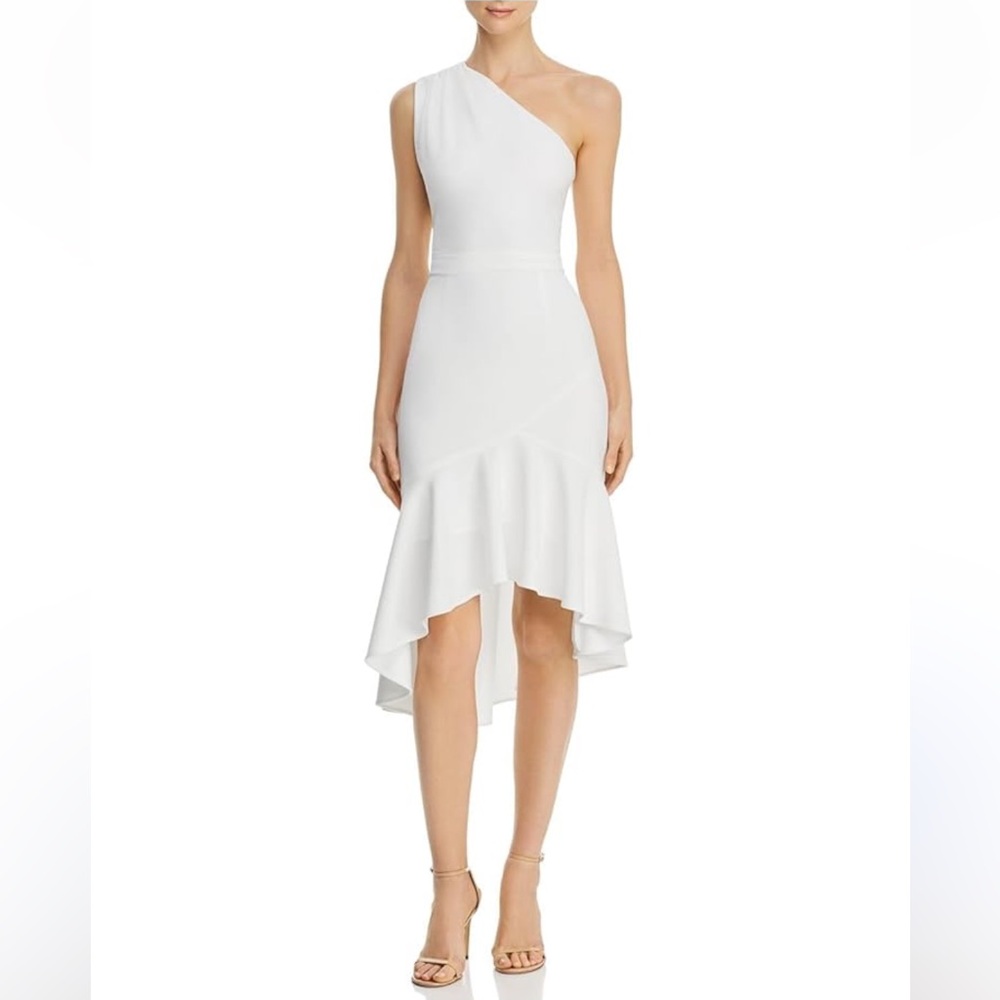 Aqua One Shoulder White Ruffle Midi Cocktail Dress size 0
